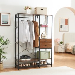 Garderoba tip suport Larem 180x120x40 cm negru si nuc [en.casa]