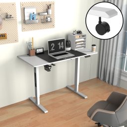 Birou reglabil electric pe inaltime cu roti 120x60 cm alb