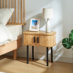 Masuta laterala Tvedestrand cu usi glisante, bambus si metal, 48x30x45 cm