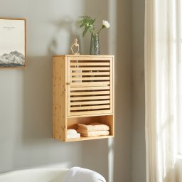 Dulap baie suspendat Gjesdal din bambus, 60x40x20 cm