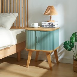 Noptiera / masuta laterala din bambus albastra 58,5x45x45 cm