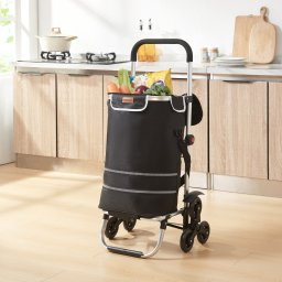 Troller de cumparaturi pliabil cu roti pentru scari, negru, 41 L