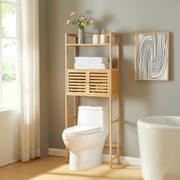 Dulap baie peste toaleta Haugesund din bambus, cu 2 usi, 158x60x26 cm