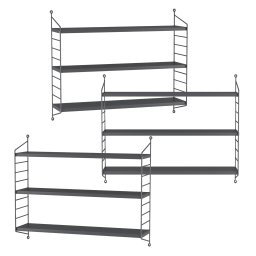 Set 3 rafturi de perete modulare Strängnäs, gri închis, din otel