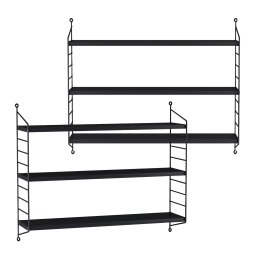 Set 2 rafturi de perete modulare negre, 3 polite, din otel [en.casa]