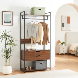 Garderoba cu bara pentru haine si 2 sertare Larem, negru nuc