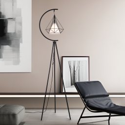 Lampadar modern cu trepied din metal, negru/alb, 171 cm, Austell