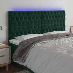 Tablie de pat cu LED, verde închis, 200x7x118/128 cm, catifea GartenMobel Dekor
