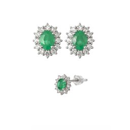 Cercei Smarald Cu Zircon Oval Fatetat 7x6x14 mm Argint 925 – 1 Pereche