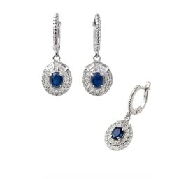 Cercei Safir Albastru Cu Zircon Oval Fatetat 25x10x10 mm Argint 925 – 1 Pereche