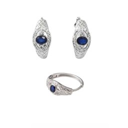 Cercei din Safir Albastru cu zircon 15x7x17 mm - Argint 925 - 1 Pereche