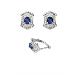 Cercei Safir Albastru Cu Zircon Oval Fatetat 12x7x13 mm Argint 925 – 1 Pereche