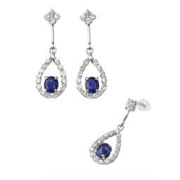 Cercei Safir Albastru Cu Zircon Oval Fatetat 24x8x13 mm Argint 925 – 1 Pereche Accent Elegant