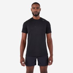 Tricou fără cusături alergare Kiprun run 500 confort Negru Bărbați