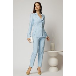 Pantaloni dama bleu cu croi conic si inchidere cu fermoar si copca