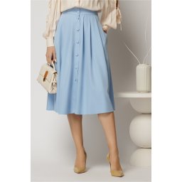 Fusta DY Fashion bleu cu nasturi si pliuri din talie