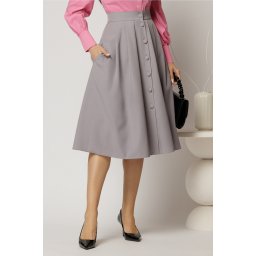 Fusta DY Fashion gri cu nasturi si pliuri din talie