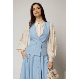 Vesta DY Fashion bleu cambrata cu decolteu si inchidere la doi nasturi