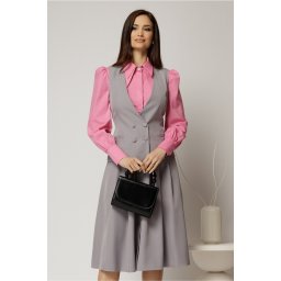 Vesta DY Fashion gri cambrata cu decolteu si inchidere la doi nasturi