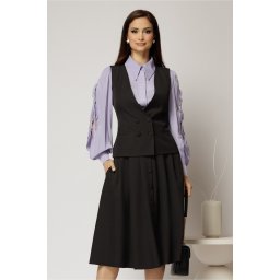 Vesta DY Fashion neagra cambrata cu decolteu si inchidere la doi nasturi