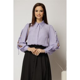 Camasa DY Fashion lila cu funde pe maneci cu adaos de rayon