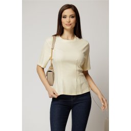 Tricou casual galben pal din bumbac cu maneci scurte si pense de cambraj