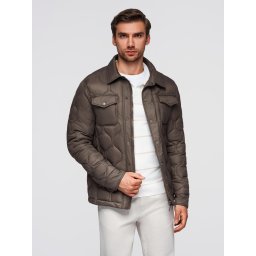 Ombre Men's quilted jacket in shirt cut - khaki