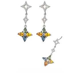 Cercei Safir Mixt Cu Zircon Picatura Fatetat 30x11x12 mm Argint 925 – 1 Pereche