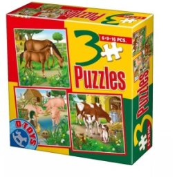 Colectie 3 Puzzle Copii, 6, 9, 16 Piese, Animale Domestice Mari