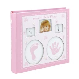 Album foto pentru bebelusi personalizabil, 200 poze 10x15, amprente, roz cu cutie