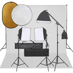Set studio foto cu set de lumini, fundal si reflector GartenMobel Dekor