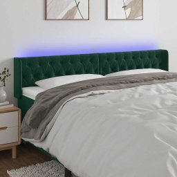 Tablie de pat cu LED, verde închis, 203x16x78/88 cm, catifea GartenMobel Dekor