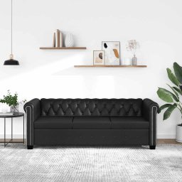Canapea Chesterfield cu 3 locuri, piele artificiala, negru GartenMobel Dekor
