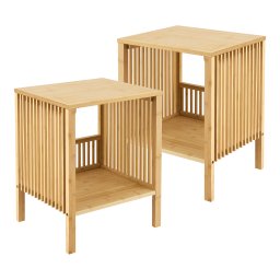 Set 2 mese laterale Varde din bambus natur, cu polita, 50x39x33 cm