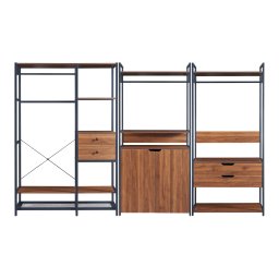 Set 3 suporturi haine Larem cu 4 sertare, dulap si rafturi, nuca