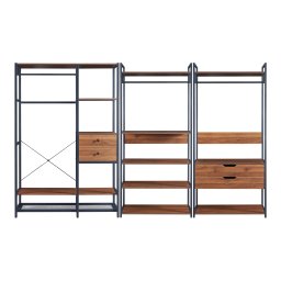 Set 3 dulapuri tip garderoba Larem cu 4 sertare si 7 rafturi, nuca