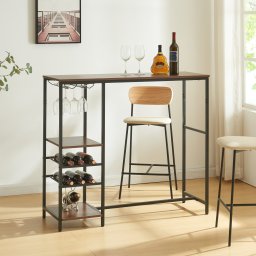 Masa de bar Stjørdal cu suport pentru sticle, negru si nuc