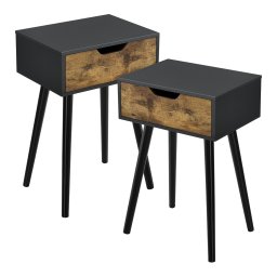 Set 2 noptiere cu sertar Östersund, negre cu front aspect lemn