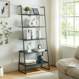 Biblioteca tip scara Storfjord cu 5 rafturi, negru, 184x80x40 cm