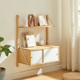 Raft de perete Tingvoll din bambus cu dulap si usi glisante, 85x65x34 cm