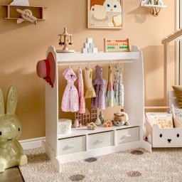 Garderoba pentru copii Moskenes alba cu oglinda si 3 cutii