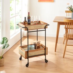 Carucior de servire Tervola cu 2 rafturi si aspect ratan, 81x61x39 cm