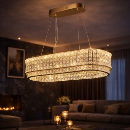 Lustra LED dimabila cu telecomanda, cristal si metal auriu, 71W