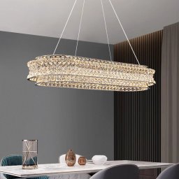 Lustra LED dimabila cu telecomanda, cristal si metal, 71W, reglabila