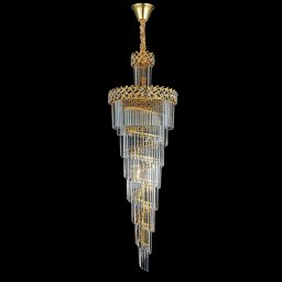 Candelabru din cristal auriu cu 33xE14, 70 cm, inaltime reglabila 210 cm