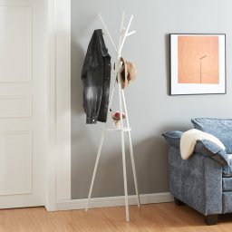 Cuier tip pom Edet alb cu polita, 179x48x48 cm, metal