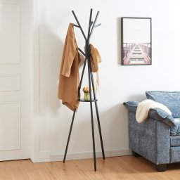 Cuier tip pom Edet cu polita, metal negru, 179x48x48 cm