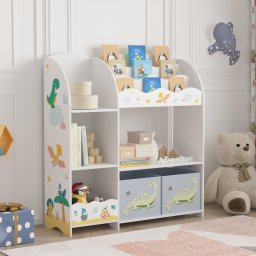 Biblioteca pentru copii Lysekil cu rafturi si cutii, model dinozauri