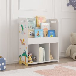 Biblioteca pentru copii Røyrvik, 75x62x29 cm, cu 6 rafturi si model dinozauri