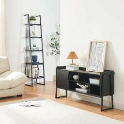 Set mobilier living Storfjord 2 piese, etajera scara si masa TV, negru